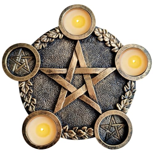 Image of Retro Astrology Pentagram Star Candle Holder Halloween Resin Altar Witchcraft Wiccan Tarot Tealight Holder Copper, Witchcraft Supplies