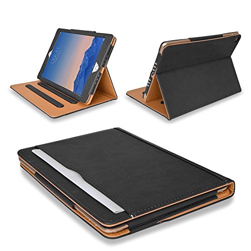 MOFRED® Black & Tan Apple iPad Air 2 (Launched 2014) Executive Leather Case-Voted by "The Daily Telegraph" as #1 iPad Case! (For iPad Models A1566,A1567)