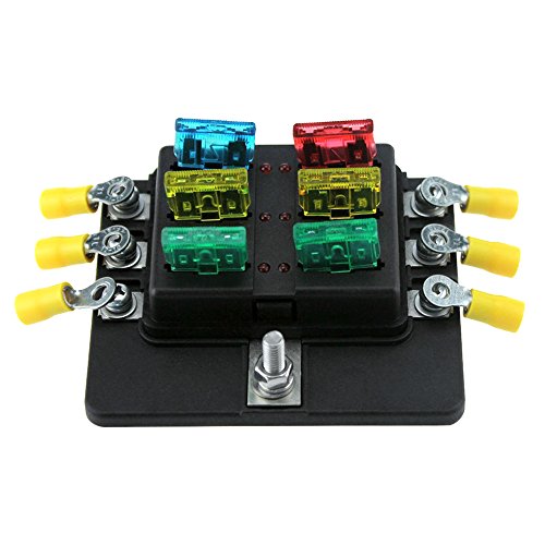 Sangmei Suporte de caixa de fusíveis de lâmina de 6 vias Blocos de fusíveis de lâmina padrão com ind