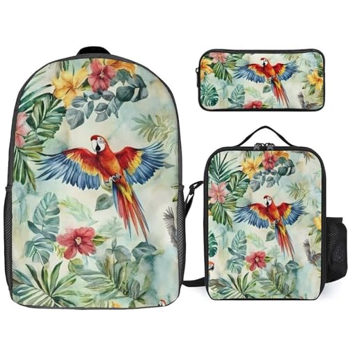 Vintage Jungle Animals Parrots Birds Large Travel Backpacks Carry on Backpack Weekender Bag with 2 Storage Pockets for Men And Women