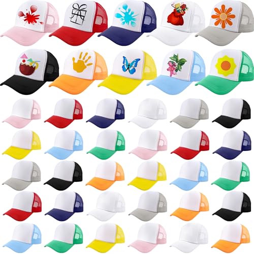 40 Pack Adult DIY Sublimation Trucker Caps Adjustable Mesh Baseball Cap Blank Trucker Hats Bulk for Men Women Summer Outdoor (US, Alpha, One Size, Color Set 1)