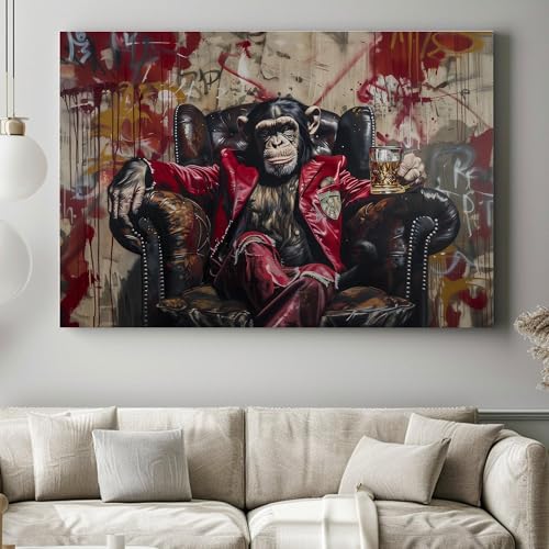Affiche sur toile singe gentleman deco salon moderne buvant du whisky