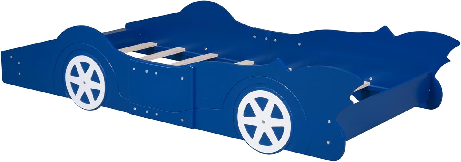 Bellemave Twin Size Race Car Bed for Boys, Wood Low Platform Bed Frame with Support Slats, Twin Beds in Race Car-Shaped for Kids Teens, Blue