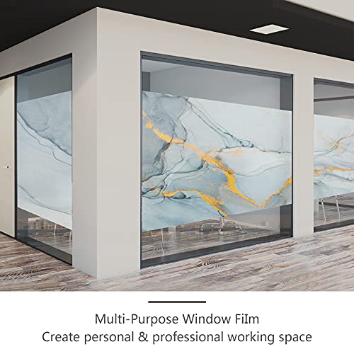 Myronsa Marble Texture Privacy Window Film Static Cling No Glue Window Marble Stained Glass Window Film Coverings Glass Sticker For Home For Bathroom Living Room Glass Film 35.4" X 78.6" (90 X 200 Cm) #TOP2