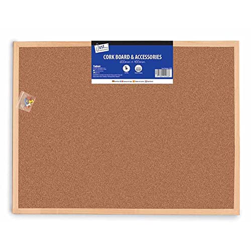 Cork Board with Wooden Frame 400mm x 600mm Notice Board with Colourful Push Pins for Office, School and Home (1)