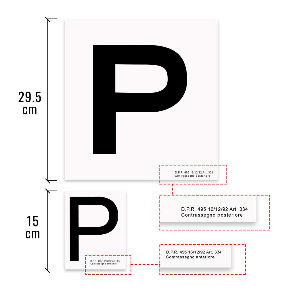 Contrassegno Elettrostatico "P" Principiante 4R Quattroerre.it Set di 2 Pezzi Anteriore + Posteriore
