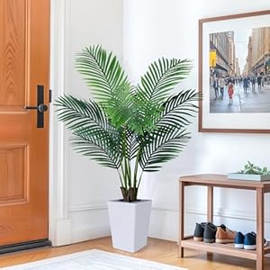 Fake Palm Tree Indoor 5FT - Artificial Plants with White Tall Planter - Tall Faux Tropical Areca with Lifelike Leaves Floor Plant -Silk Plant Artificial for Home Office Decor Fake Palm Tree Indoor 5FT Artificial Plants with White Tall Planter Tall Faux Tropical Areca with Lifelike Leaves Floor Plant Silk Plant Artificial for Home Office Decor