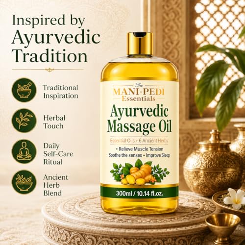 Image of TMPE Ayurvedic Massage Oil Enriched with Clove, Almond & Lemongrass Oils | 6+ Ancient Herbs Aromatherapy | Soothes Joint, Relieves Muscle Soreness - 300ml
