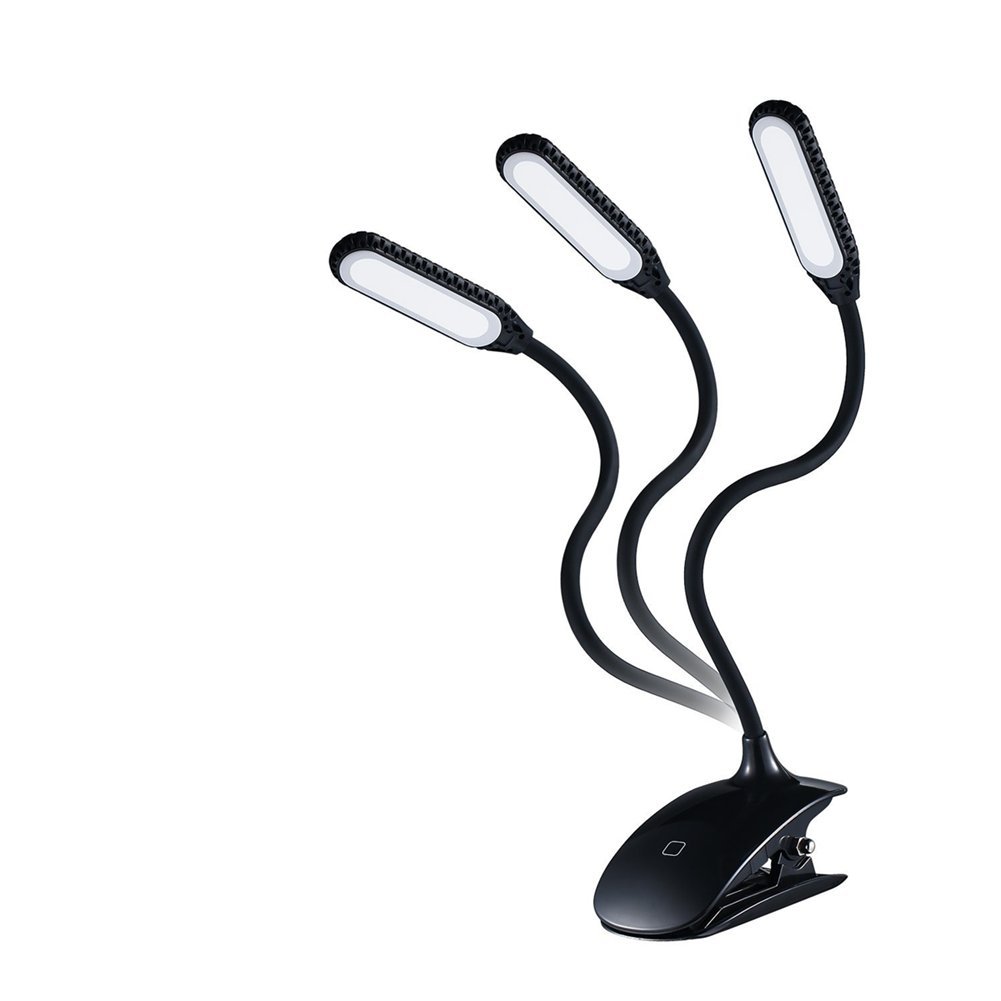 LED Lectura de luz, Pinza Libro Lámpara de Escritorio, Tocar Interruptor Lámpara de mesa, 3 Niveles Regulable Iluminación, 12 Bombillas Luces de la cabecera para Lectura y Estudio