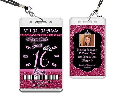 Amazon Com Pink Glitter Sweet 16 Vip Pass Lanyard Birthday Invitation Handmade