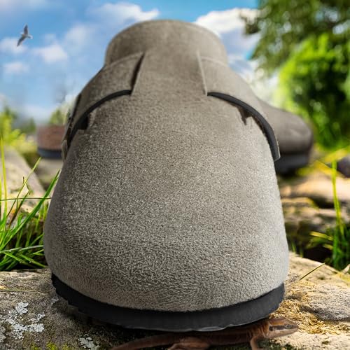 KEMISANT Women Clogs Comfortable Mules Clogs Sandals Slippers Men Women-Suede Upper Cushioned Cork-Footbed4