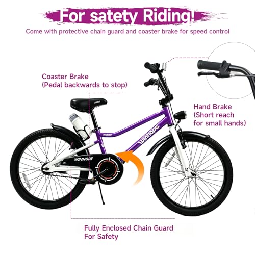Image of WinHope Kids Bike with Headlight, 12-20 Inch Pedal Bike for 2-12 Boys Girls | Steel Frame with Training Wheels Water Bottle | Dual Brake for Summer Outdoor Riding | Birthday Gift for Toddlers