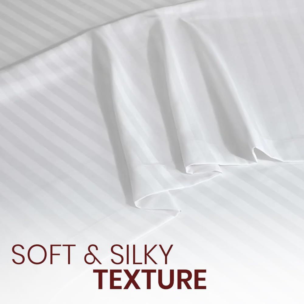 Belem 24 Hotel Sheets Twin Flat (66”x115”), Extra Soft Bulk Swiss Stripes White Sheets | 2 Dozen Wholesale Pack | Wrinkle, Fade & Stain Resistant – Luxury Hotel Style Sheets