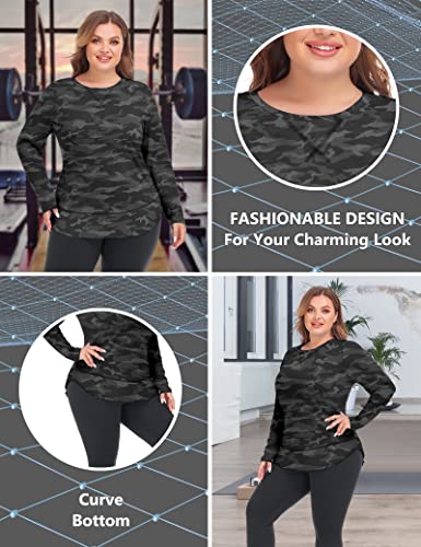 COOTRY Plus Size Workout Tops for Women Long Sleeve Shirts Breathable Dry Fit Athletic Gym Yoga Clothes2