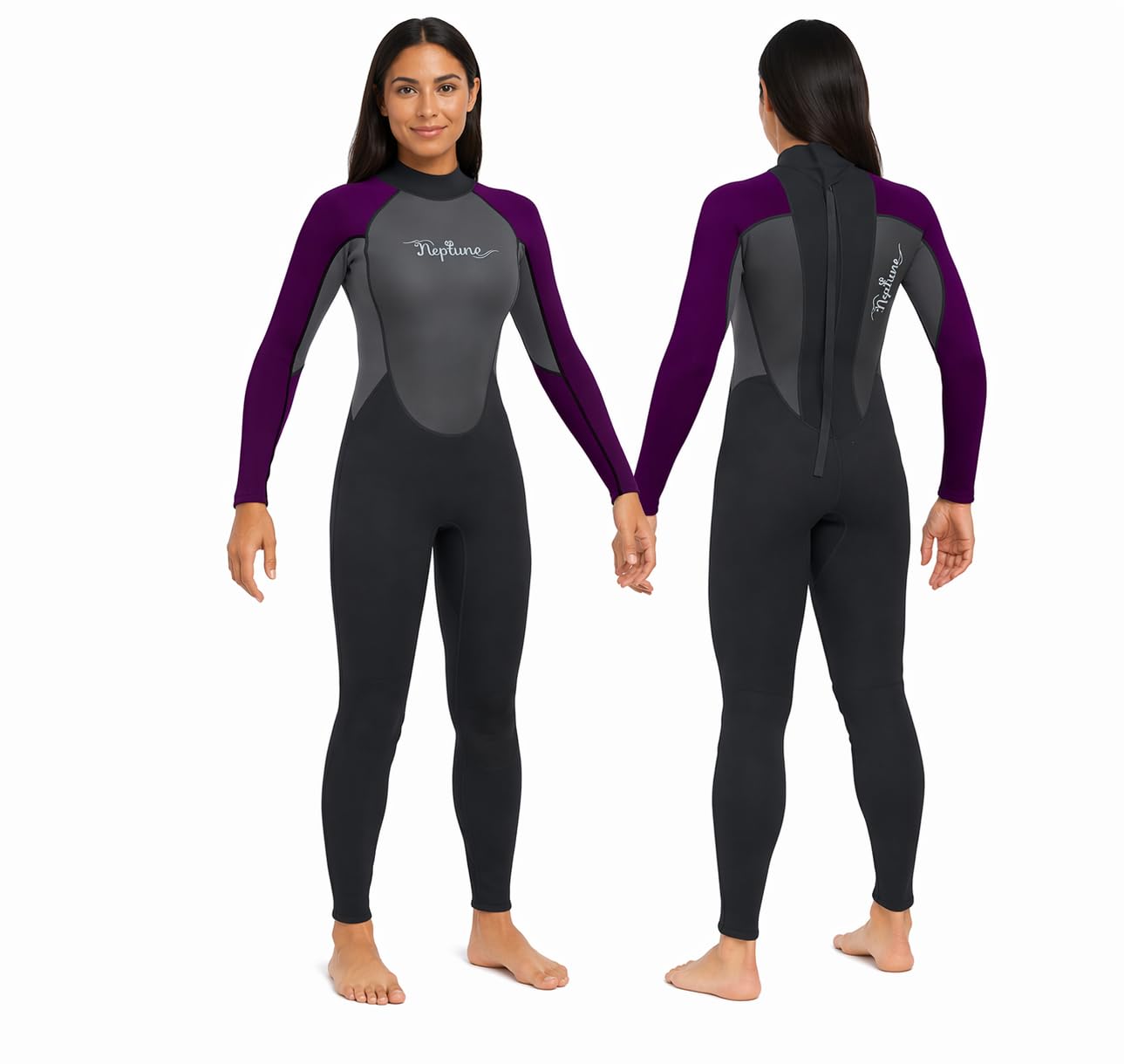 Ladies Neptune 3/2 mm Neoprene Full Wetsuit re Canoe Kayak Surfing Jetski Sailing Paddleboarding - UK ladies sizes 8, 10, 12, 14, 16, 18, 20 & 22 (Black/Mulberry, 18)
