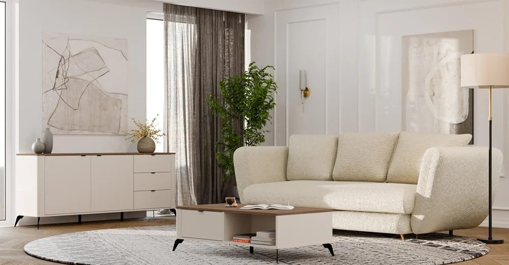 CDF Cómoda Cordoba Elegante 2D3S 183cm Ancho 2Puertas 3Cajones Cierre Suave Gris Roble Design Escandinavo Almacenaje Generoso Práctico Dormitorio Salón Oficina Niños Moderno