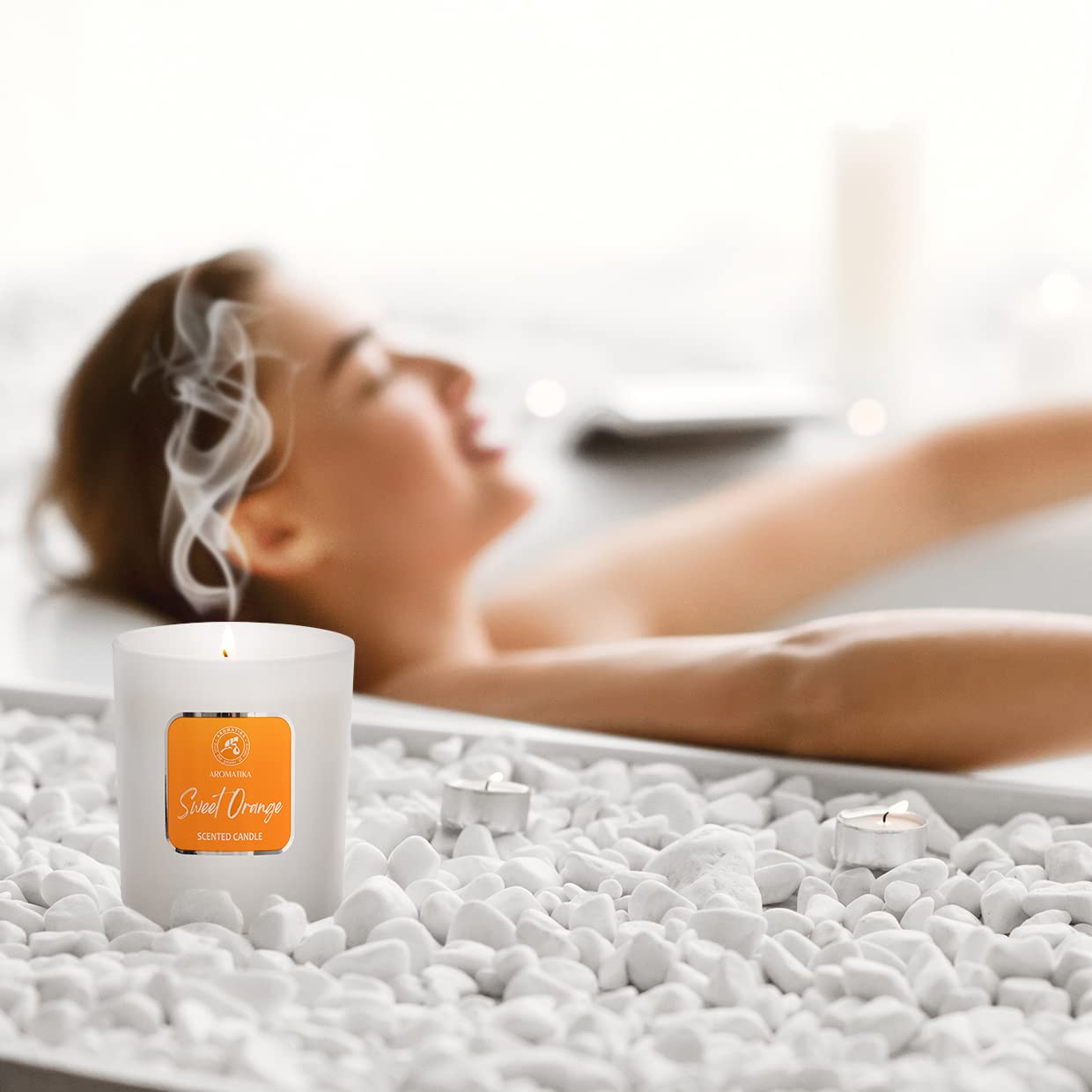 Duftkerze Orange - Orangeduft für Aromatherapie mit Natürliche Orangeöl - Sojakerze für Hause - Wunderschöner Intensiver Duft - 45 Stunden Brenndauer - Weiß 200 g