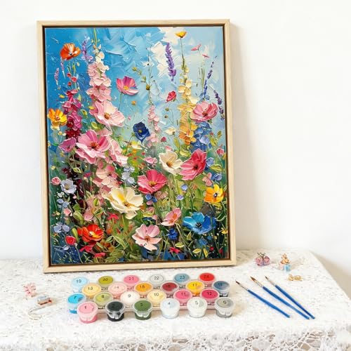 Image of HASTHIP DIY Paint By Number for Adults Spring Wild Flower Oil Paint Art Kit, 40x50cm Canvas Oil Paint Art Set with Acrylic Paint & Brushes, DIY Beginners Drawing Art Kit Home Decor Wall Painting Gift