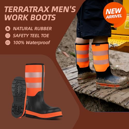 Men's Steel Toe Muck Work Boots – Reflective, Puncture Proof, Oil & Slip Resistant, Rubber & Neoprene, Breathable Safety Boots for Construction, Roadwork, Industrial & Heavy Duty2
