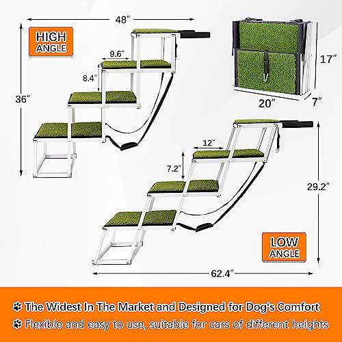 Dog Ramp, Extra Wide Dog Car Stair For Large Dogs,Dog Ramp For Car,Pet Steps Lightweight Aluminum Foldable Dog Steps For Cars And Suv,High Beds, Trucks, Supports Up To 200-250 Lbs #TOP1