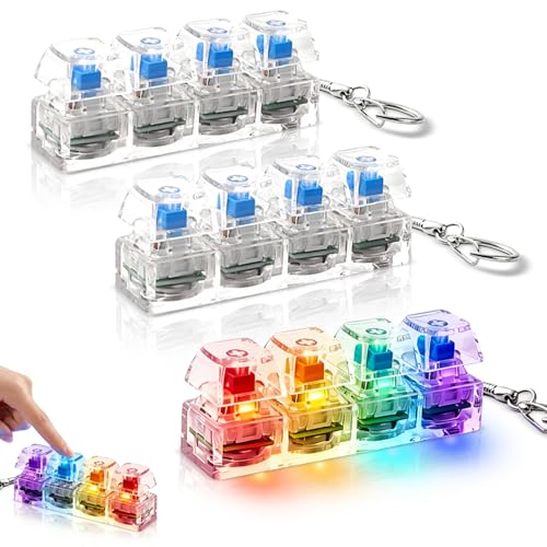 3 PCS Tastatur Fidget Spielzeug mit LED: Mini Tastatur 4 Tasten - Stressabbau & Konzentration - Fidget Toys Erwachsene & Kinder - Dekompression Spielzeug Schlüsselanhänger für Büro & Schule & Reisen