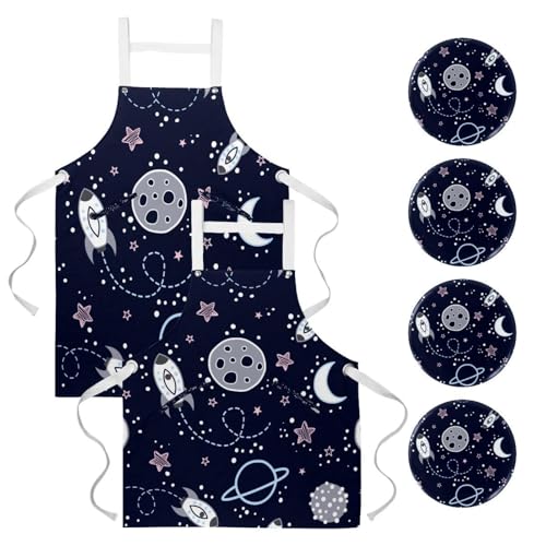 Lot de 2 tabliers de cuisine planète fusée pour pâtisserie et maison