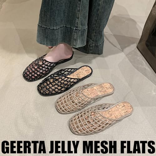 Jelly Mules for Women Clear Mesh Jelly Beach Sandals Slip On House Slippers Woven Hollow Water Slides Barefoot Dress Shoes Waterproof Lightweight Breathable Cute Backless Tennis Shoes Indoor Outdoor2