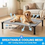 Elevated Dog Cot Bed, Cooling Chew-Resistant Mesh Pet Cot with Sturdy Metal Frame, Portable Washable Indoor Outdoor Dog Bed with Non-Slip Feet, XX-Large 60.0" L x 36.1" W x 9.3" H
