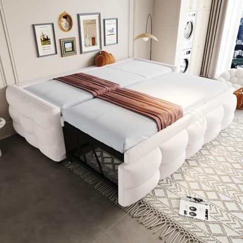 EURHCIO Canapé Lit 90/180x190cm Convertible,Cadre de Lit 2 Personnes Rembourré avec lit Gigogne 90x190,Sommier à Lattes Robuste, Tissu Teddy...