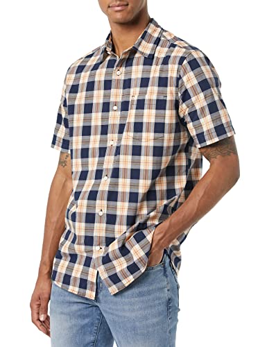 Amazon Essentials Men's Short Sleeve Dress Shirt with Stretch, Charcoal White Vertical Stripe (Available in Big & Tall), Navy Peach Plaid, X-Large - Image 4