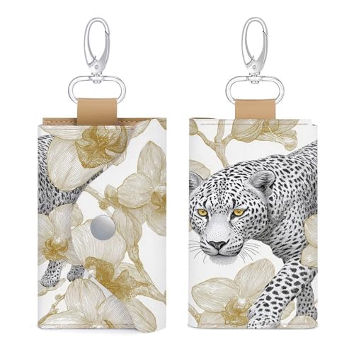 Leopard Line Art Key Holder Bag PU Leather ID Card Holder Keychains Case Cover for Men Women3