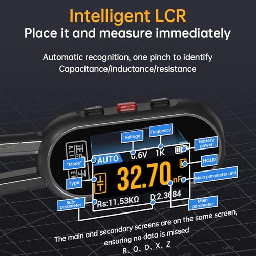 Image of LT1 Mini LCR Meter Tweezer,10KHz Smart SMD Tester,Multimeter, ESR Meter, Tester for Resistor Capacitor Inductance Voltage Frequency Diode,400mAH Battery,Automatic Component Recognition