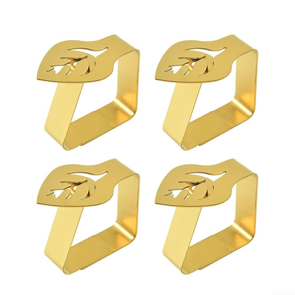 Stainless Steel Tablecloth Clips Leaf Shape Non Slip Holders Thickened Design for Dining Table Picnic Party Wedding Banquet Home Decoration - 6.6x3.8x5cm(gold)