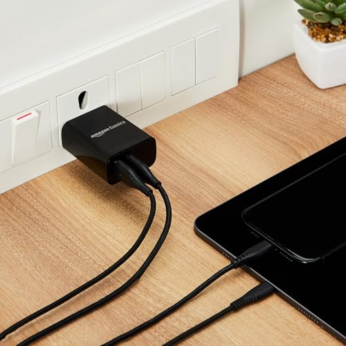 Image of Amazon Basics 12W Dual Port Mobile Charger | 12W Max Output | Includes 1 m Type C Cable | Universal Compatibility