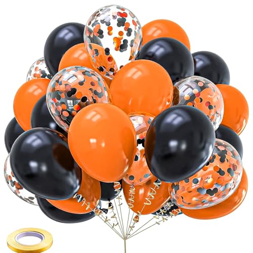 30pcs Black and Orange Balloons Different Sizes 12 10 Inches Metallic Black Orange Confetti Balloons Kit for Halloween Celebration Birthday Graduation Party Decoration Trick or Treat