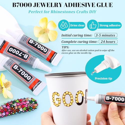 Image of 6100Pcs Resin Rhinestones for Bedazzling with 2Pcs 10ml B7000 Jewelry Glue, 1 Box Flatback Crystals Diamond (Golden Yellow) for Crafting Crafts, Gems for Clothing Shoes Tumblers Nail Art