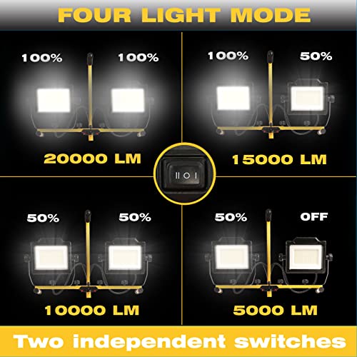 Image of 180W 20000 Lumen Dual-Head LED Work Light with Tripod Stand, 4 Brightness Adjustable, IP 65 Waterproof 10 Ft Power Cord