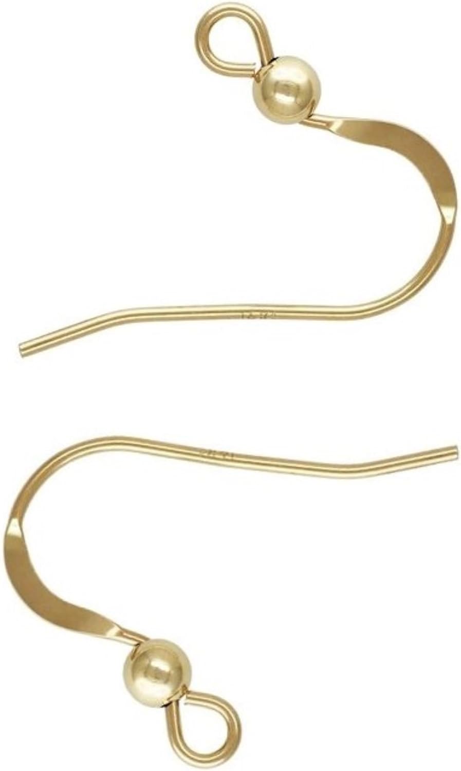 14K Gold, Yellow Gold, Earring Components - Solid 14K Yellow Gold Flat Ear Wires w/ 3.0mm Bead .51mm (Pair/2 Pieces) - Jewelry by Sweet Pea, Made in USA