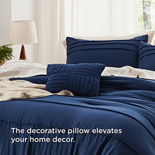 Image of Bedsure Navy Blue Oversized King Size Comforter Set - 4 Pieces Pinch Pleat Bed Set, Down Alternative Bedding Sets for All Season, 1 Comforter, 2 Pillowcases, 1 Decorative Pillow
