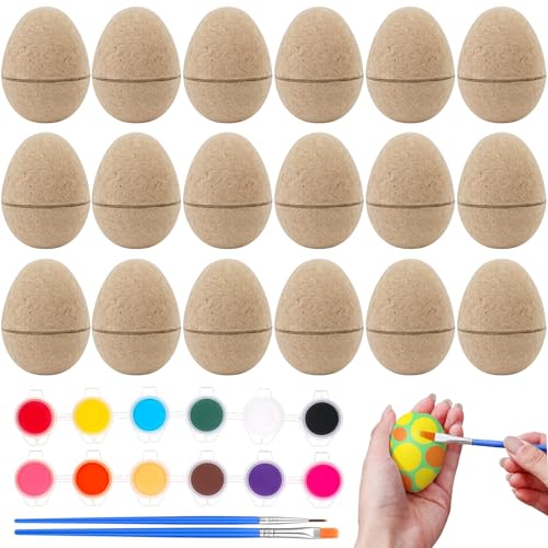 20 Pcs Paper Mache Easter Eggs for Crafts Fillable Paper Eggs Empty with Watercolor Paint Set Paint Your Own Eggs for Easter DIY Painting Craft Supplies Egg Hunt Basket Fillers