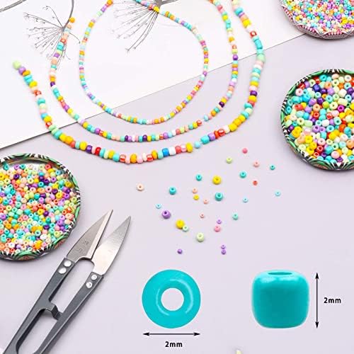 HW Glass Seed Beads 4800PCS, 3mm Small Craft Beads Glass Pony Seed Beads with Elastic Bracelet String Cord for DIY Bracelet Necklaces Crafting Jewelry Making Supplies