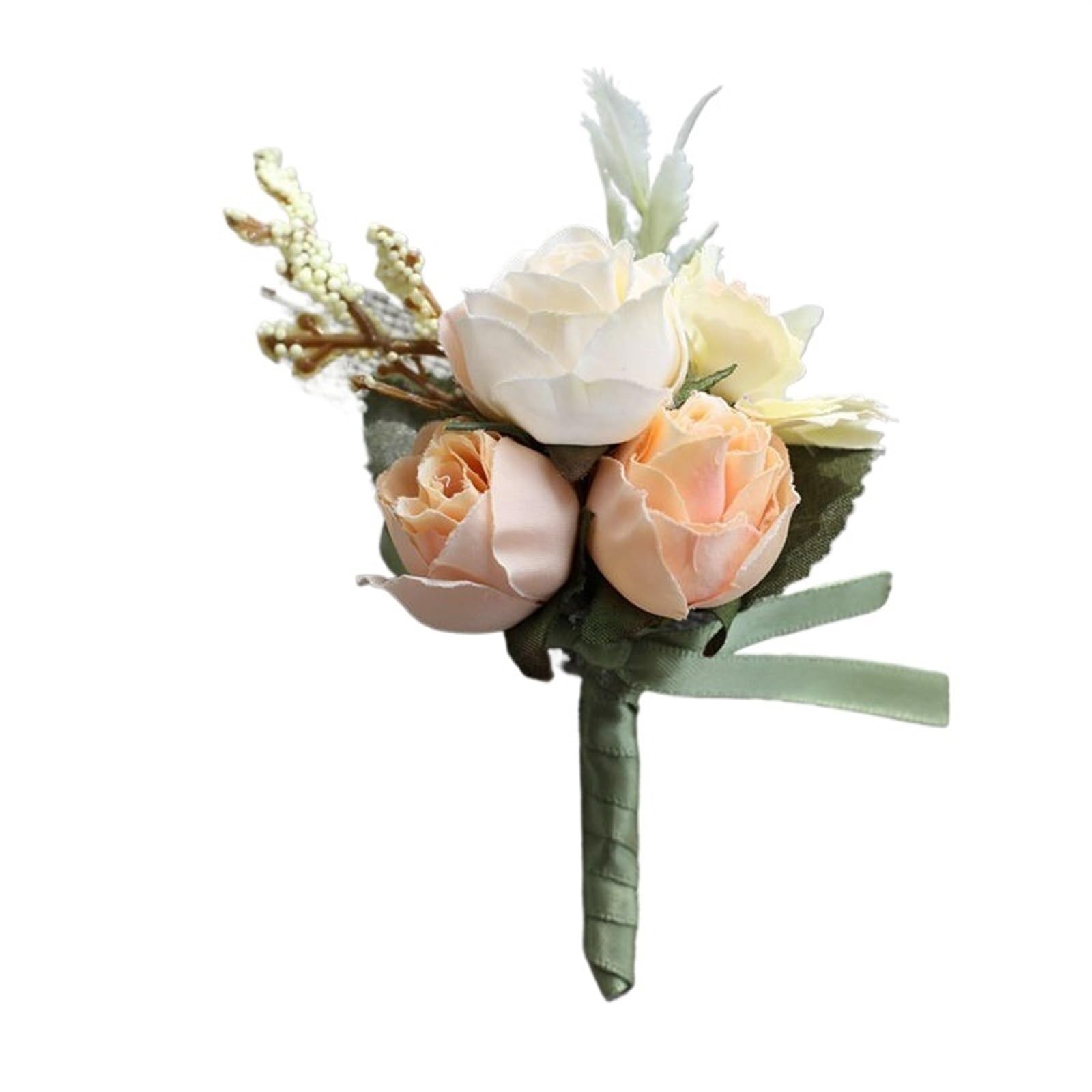 HIFRQVVC Rose Corsage Bracelet, Wedding Corsage Artificial Silk Rose Groom Boutonniere Wrist Flower Pin(D-corsage)