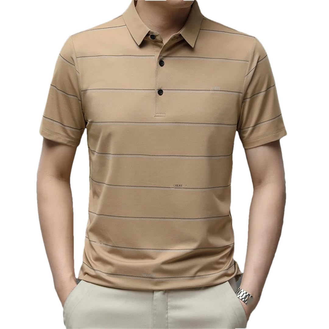 Disimlarl Maglietta da uomo casual da ufficio, per tutti i giorni, a righe, con risvolto, pullover da lavoro