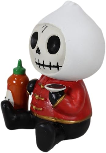 Miniatura 6 de Ebros Gift Furrybones chinos de 2.5 pulgadas de alto, bollo blanco con botella de pasta de chile, figura coleccionable, esqueleto, monstruo, disfraz