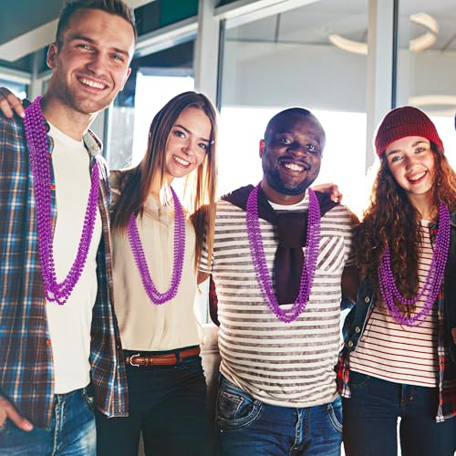 Image of EOBOH 72PCS Mardi Gras Beads, Purple Bead Necklace Party Favors, 33 inch Beaded Necklaces Bulk, Festival Parade Throw Accessories for Halloween Mardi Gras Wedding Birthday Celebrations Decorations