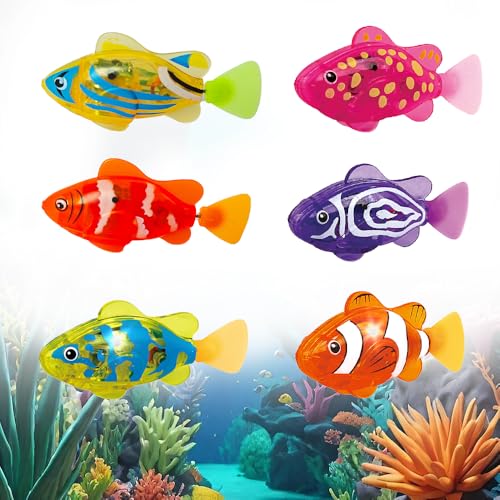 KBIBCK Robot Poisson, 6 Pièces Poisson Robot, Poissons nageurs électriques avec lumière LED, fonctionnant sur Piles, Jouet réutilisable pour Enfants, Animaux de Compagnie et piscines