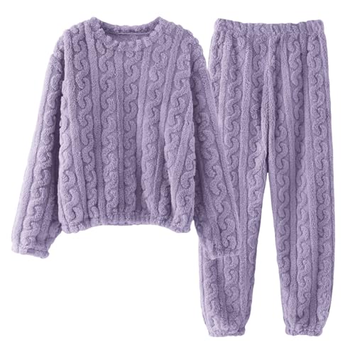 XINGJIAARTS Winter Pajamas For Women Set Flannel Warm Loungewear Soft Fuzzy Fleece Warm Pjs Pullover Sleepwear Lounge Sets Purple One Size - image 3