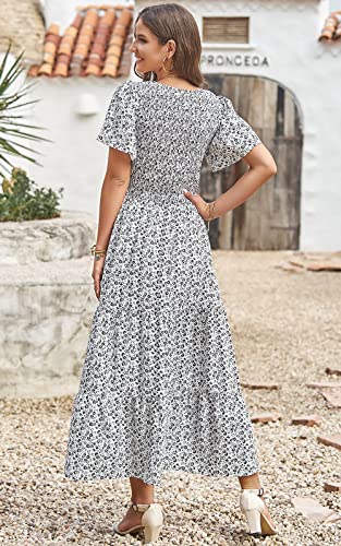 Image of PRETTYGARDEN Women's 2026 Summer Casual Flutter Short Sleeve Boho Floral Maxi Dress Crew Neck Smocked Tiered Long Dresses