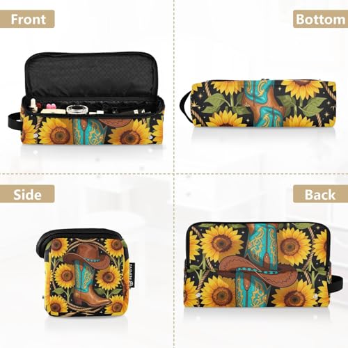 Bolsa de viaje para herramientas de cabello y tapete resistente al calor para planchas, rizadores y alaciadores con diseño de bota vaquera occidental, herradura y girasol para mujeres miniatura 5