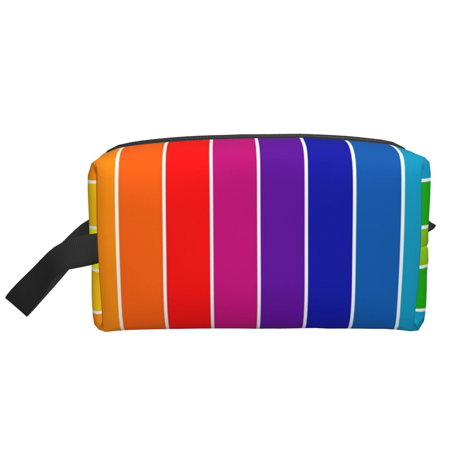 Ercgad Unisex White Rainbow Striped Print Large Capacity Travel Toiletry Bag Cosmetic Pouch Daily Storage Makeup Case